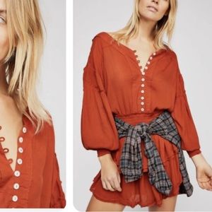 Free People Endless Summer Romi Dress Tier Layered Smocked Waist Rust